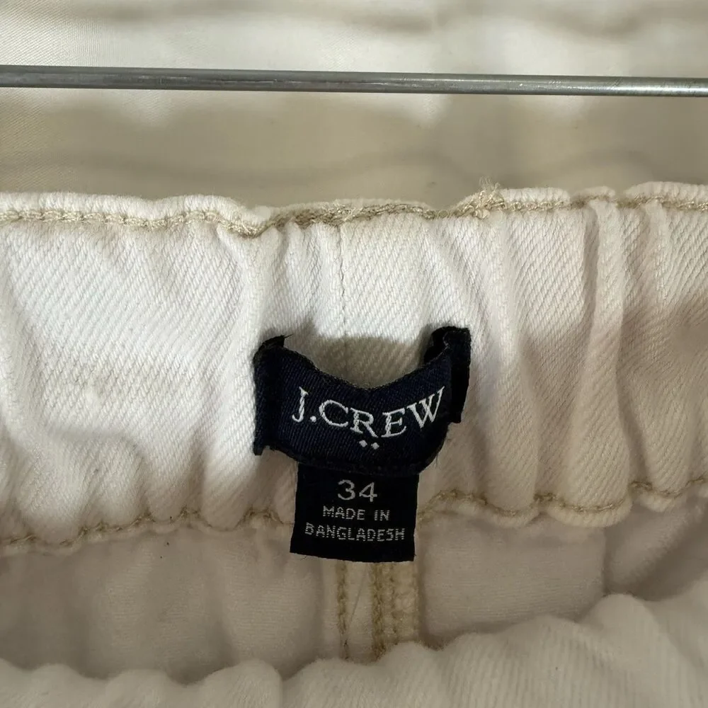 New J Crew Pants Women's 34 White Denim Elastic Waist Tapered Leg Drawstring